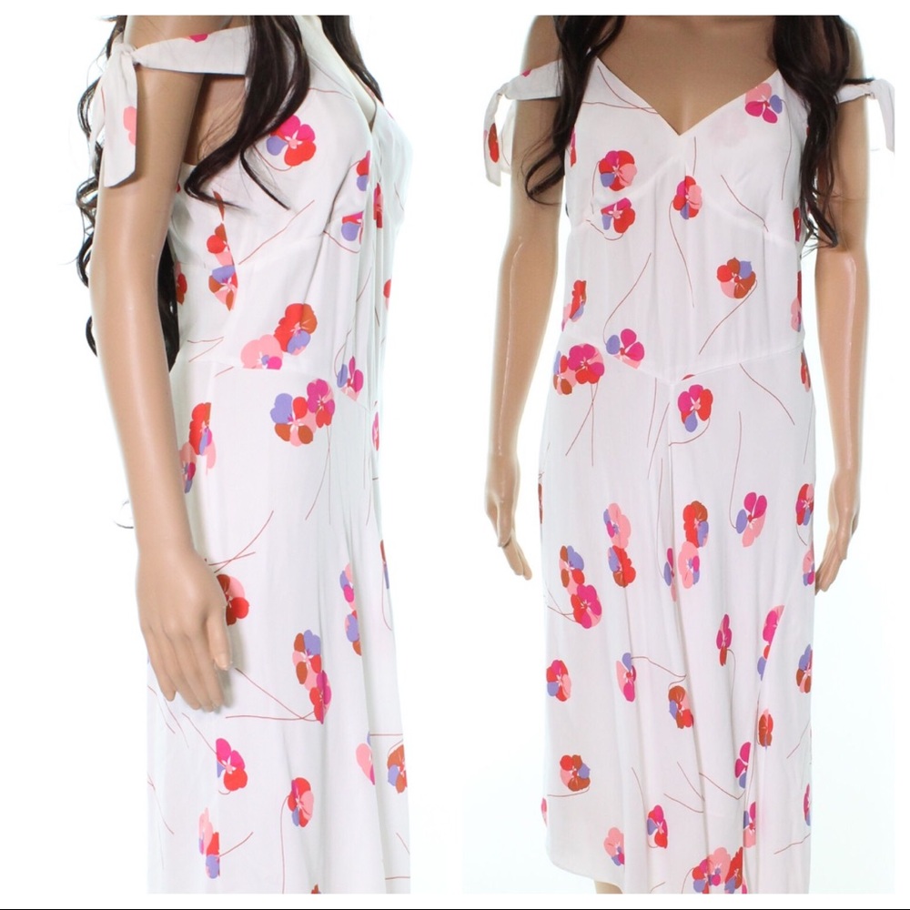 Lewit Tie Sleeve Cold Shoulder Floral Midi Dress - Picture 2 of 7